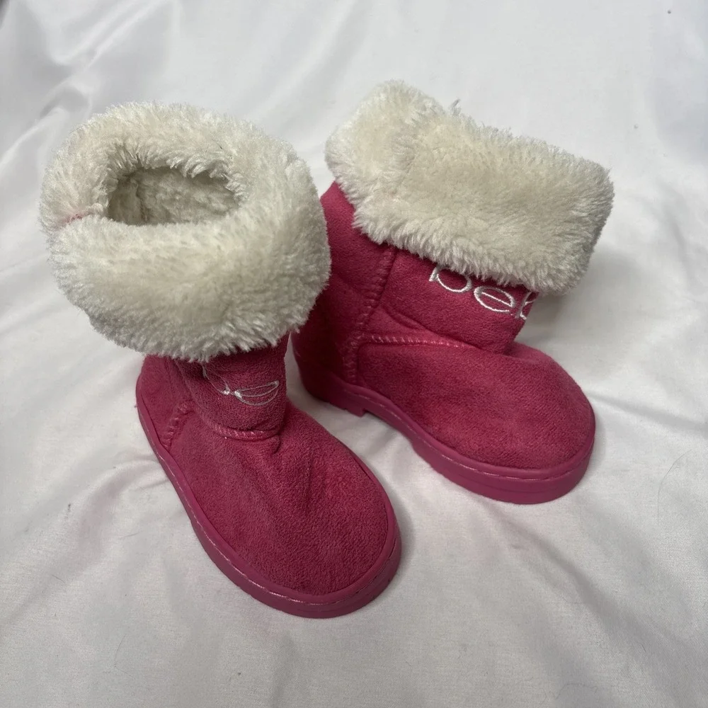 Bebe Girls‎ Toddler Size 5  Pink Faux Suede Faux-Fur  Slip On Boots